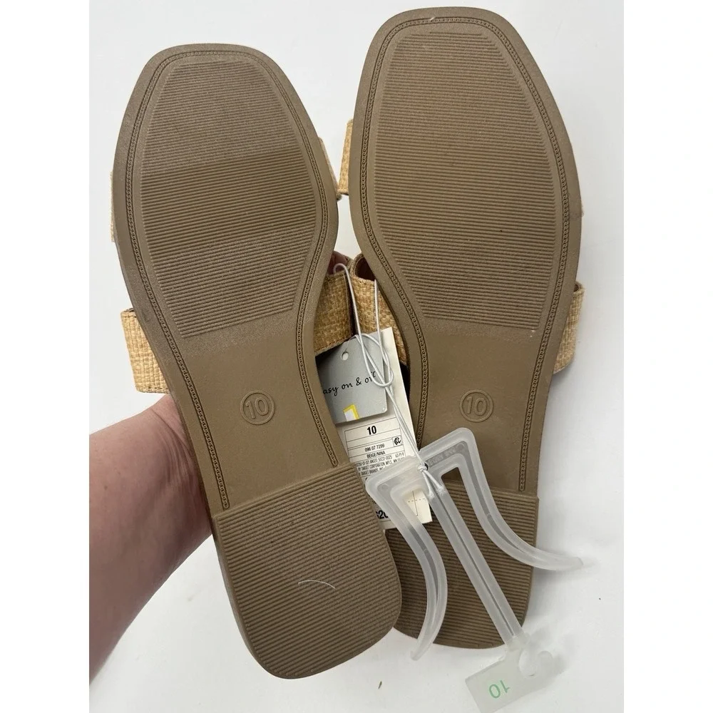 A New Day Raffia Slide Sandals Designer Flats 10 Beige Nina Beach Coastal Resort